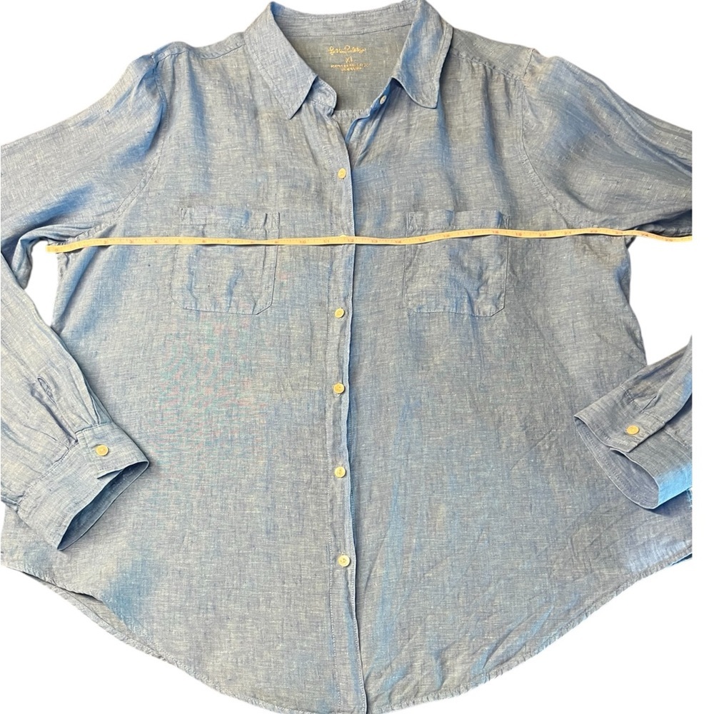 Lilly Pulitzer Blue Button Down Linen Shirt Size XL - Picture 7 of 9
